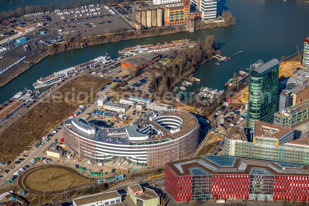 Aerial image Düsseldorf - Construction site for the new building trivago-Zentrale on Kesselstrasse in the district Medienhafen in Duesseldorf in the state North Rhine-Westphalia