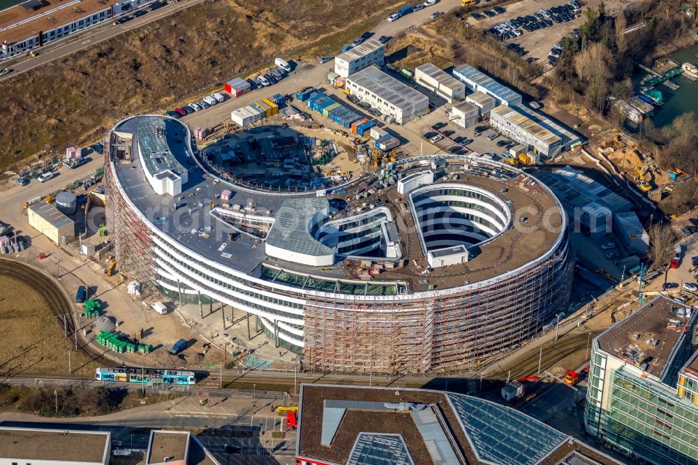 Aerial photograph Düsseldorf - Construction site for the new building trivago-Zentrale on Kesselstrasse in the district Medienhafen in Duesseldorf in the state North Rhine-Westphalia