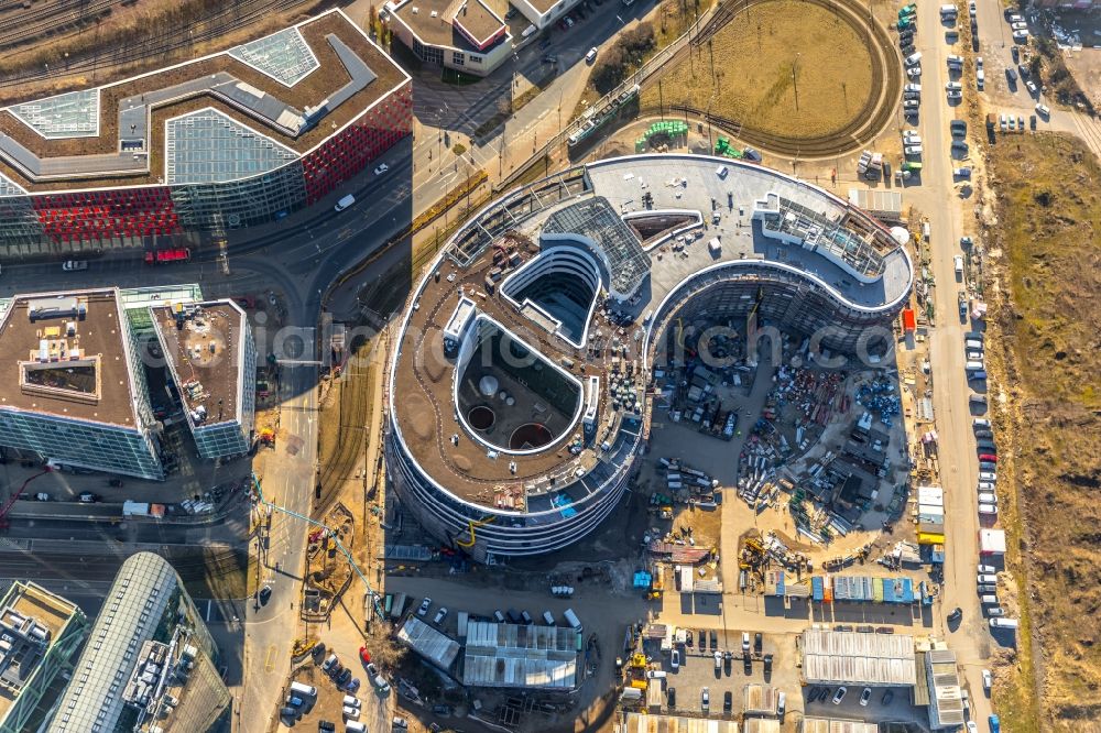 Aerial image Düsseldorf - Construction site for the new building trivago-Zentrale on Kesselstrasse in the district Medienhafen in Duesseldorf in the state North Rhine-Westphalia