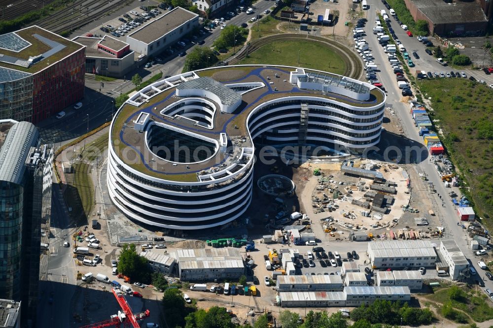 Aerial image Düsseldorf - Construction site for the new building trivago-Zentrale on Kesselstrasse in the district Medienhafen in Duesseldorf in the state North Rhine-Westphalia