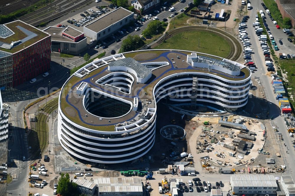 Aerial photograph Düsseldorf - Construction site for the new building trivago-Zentrale on Kesselstrasse in the district Medienhafen in Duesseldorf in the state North Rhine-Westphalia