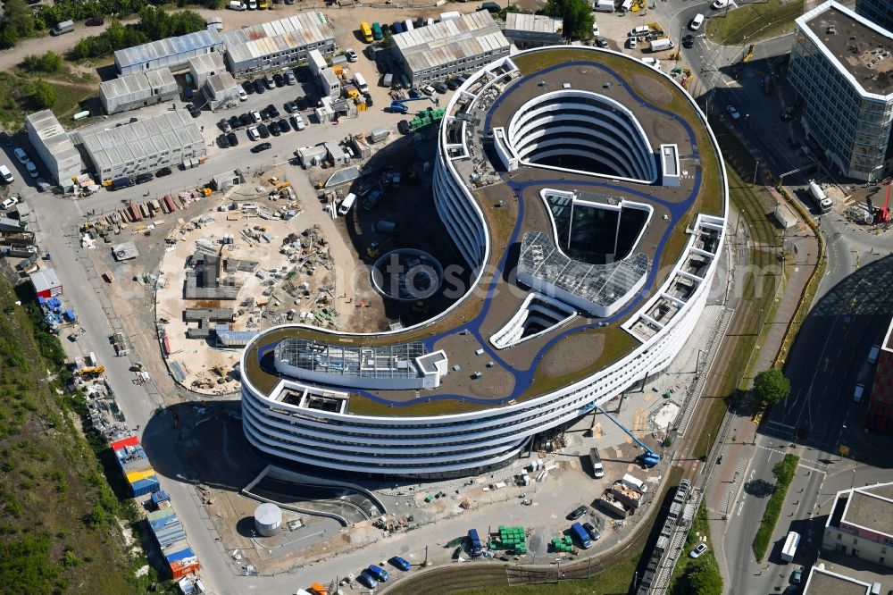 Düsseldorf from above - Construction site for the new building trivago-Zentrale on Kesselstrasse in the district Medienhafen in Duesseldorf in the state North Rhine-Westphalia