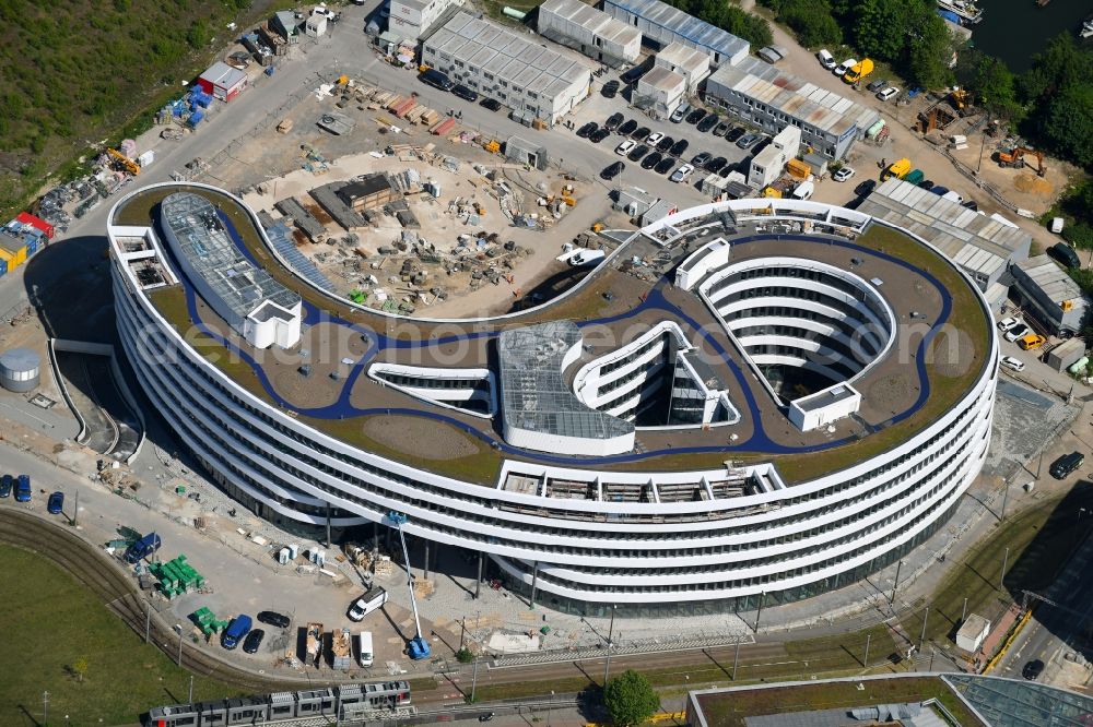 Aerial image Düsseldorf - Construction site for the new building trivago-Zentrale on Kesselstrasse in the district Medienhafen in Duesseldorf in the state North Rhine-Westphalia