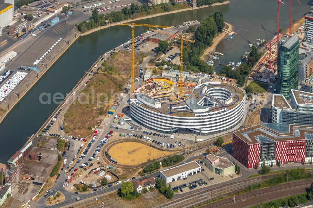 Düsseldorf from above - Construction site for the new building trivago-Zentrale on Kesselstrasse in the district Medienhafen in Duesseldorf in the state North Rhine-Westphalia