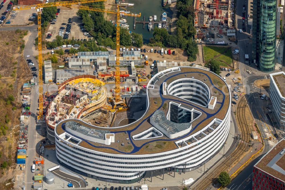 Aerial image Düsseldorf - Construction site for the new building trivago-Zentrale on Kesselstrasse in the district Medienhafen in Duesseldorf in the state North Rhine-Westphalia