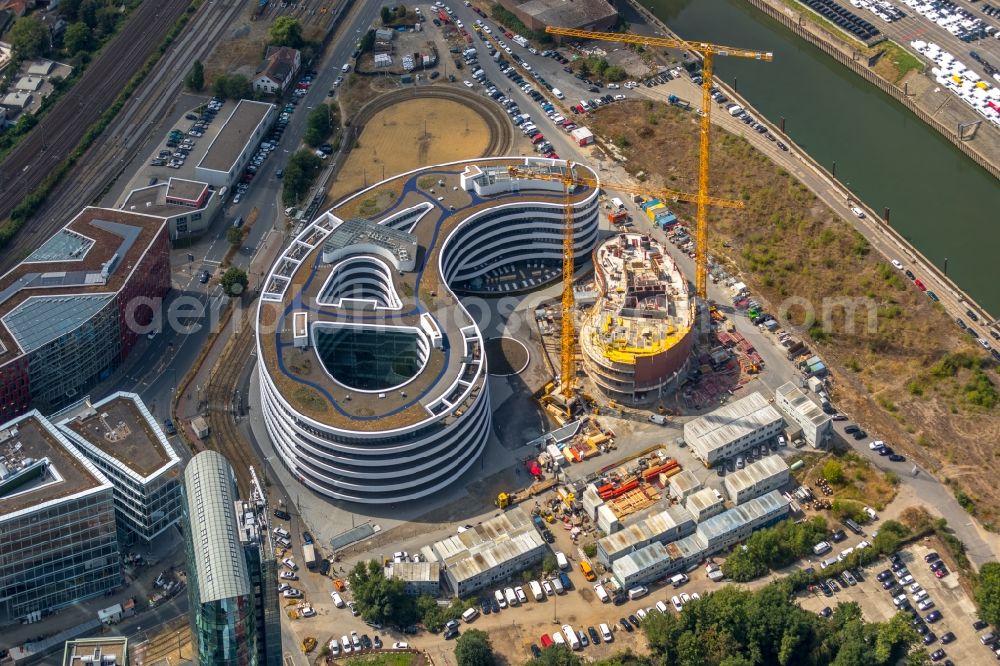 Aerial image Düsseldorf - Construction site for the new building trivago-Zentrale on Kesselstrasse in the district Medienhafen in Duesseldorf in the state North Rhine-Westphalia