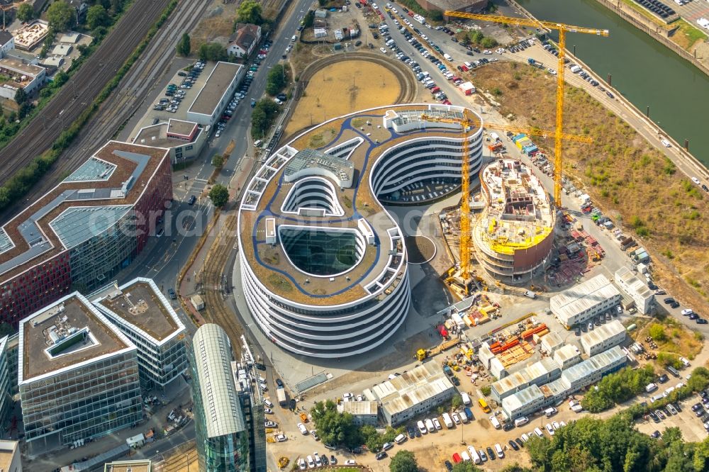 Aerial photograph Düsseldorf - Construction site for the new building trivago-Zentrale on Kesselstrasse in the district Medienhafen in Duesseldorf in the state North Rhine-Westphalia