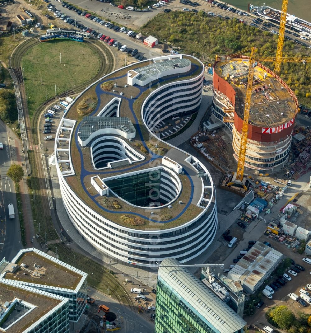 Aerial photograph Düsseldorf - Construction site for the new building trivago-Zentrale on Kesselstrasse in the district Medienhafen in Duesseldorf in the state North Rhine-Westphalia