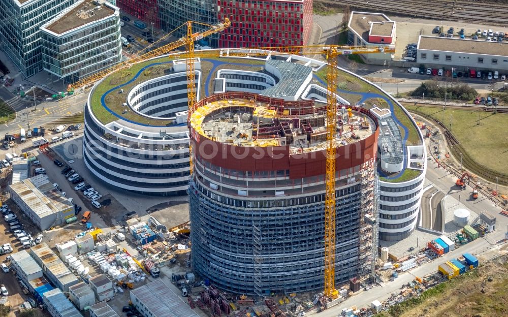 Aerial image Düsseldorf - Construction site for the new building trivago-Zentrale on Kesselstrasse in the district Medienhafen in Duesseldorf in the state North Rhine-Westphalia