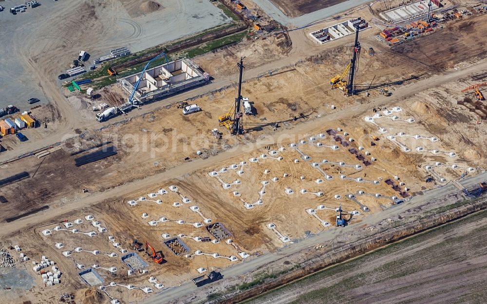 Aerial image Horstedt - New building transformer station the Husum north in Horstedt in the federal state Schleswig-Holstein, Germany