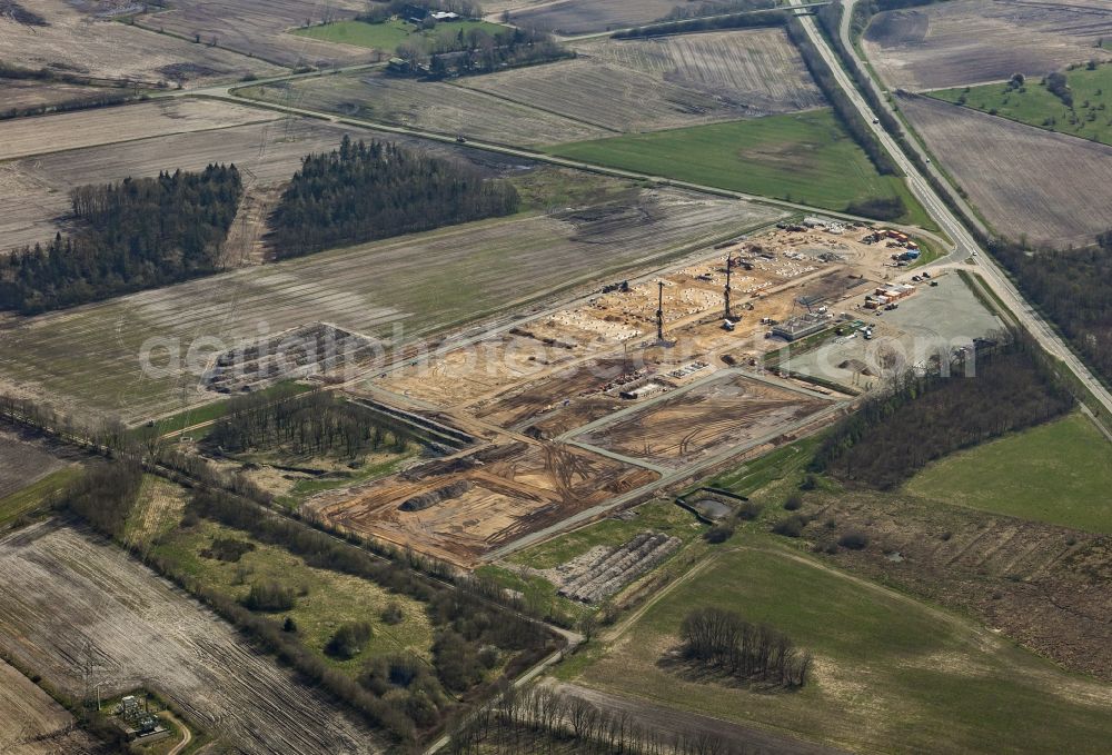 Horstedt from the bird's eye view: New building transformer station the Husum north in Horstedt in the federal state Schleswig-Holstein, Germany