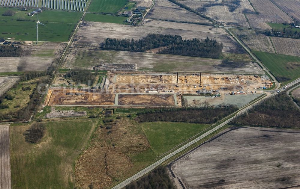 Horstedt from the bird's eye view: New building transformer station the Husum north in Horstedt in the federal state Schleswig-Holstein, Germany