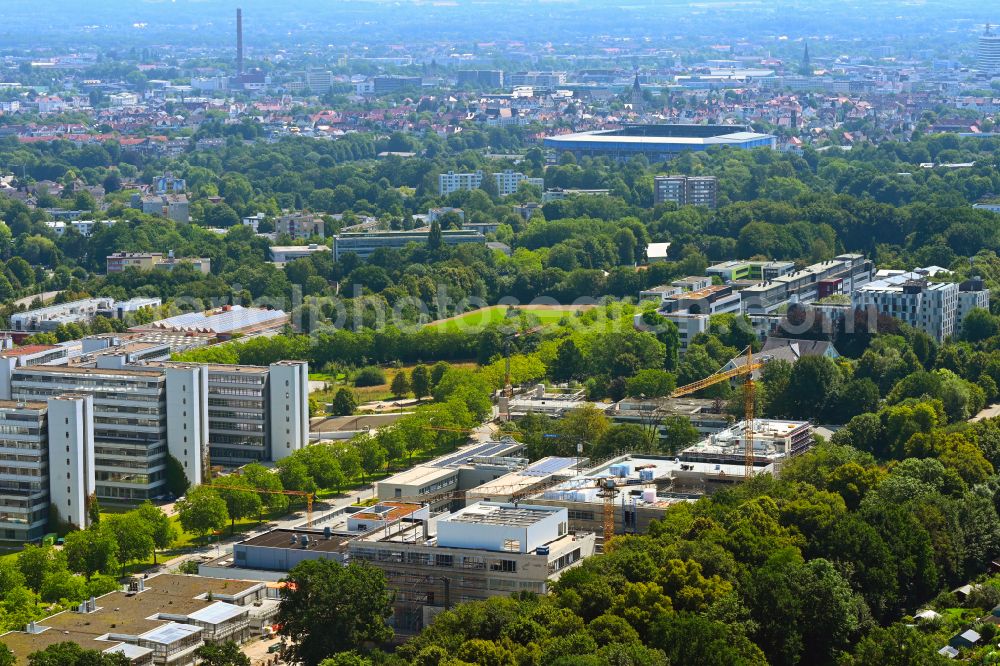 Aerial photograph Bielefeld - Complementary new construction site on the campus-university building complex Campus Sued on street Werther Strasse in Bielefeld in the state North Rhine-Westphalia, Germany