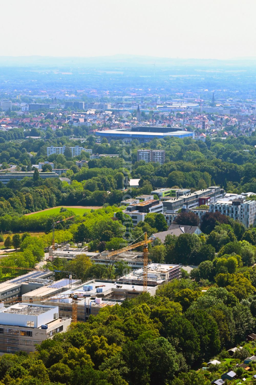 Bielefeld from above - Complementary new construction site on the campus-university building complex Campus Sued on street Werther Strasse in Bielefeld in the state North Rhine-Westphalia, Germany