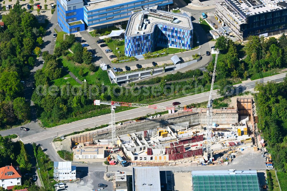 Aerial image Jena - Complementary new construction site on the campus-university building complex Forschungsneubau of Exzellenzclusters Balance of the Microverse on street Winzerlaer Strasse in the district Ammerbach in Jena in the state Thuringia, Germany