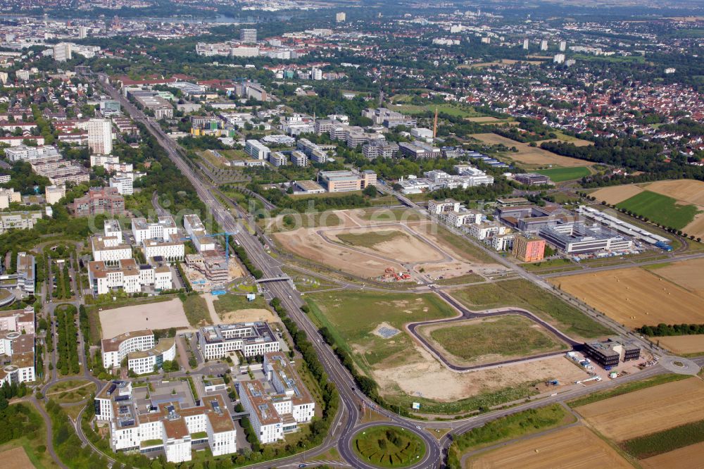 Aerial photograph Mainz - Complementary new construction site on the campus-university building complex of Universitaet Johannes Gutenberg on street Eugen-Salomon-Strasse in Mainz in the state Rhineland-Palatinate, Germany