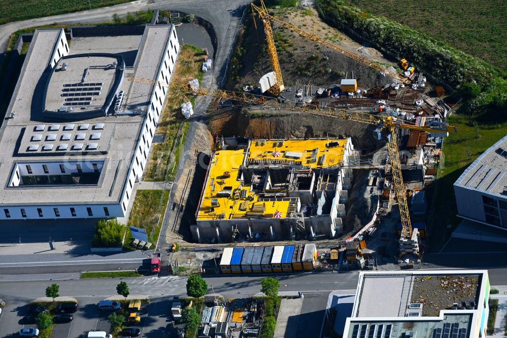 Hof from the bird's eye view: Complementary new construction site on the campus-university building complex on Albert-Einstein-Strasse in Hof in the state Bavaria, Germany