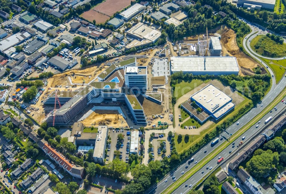 Essen from above - New construction of the company administration building ALDI-Nord Campus on Eckenbergstrasse in Essen at Ruhrgebiet in the state North Rhine-Westphalia, Germany