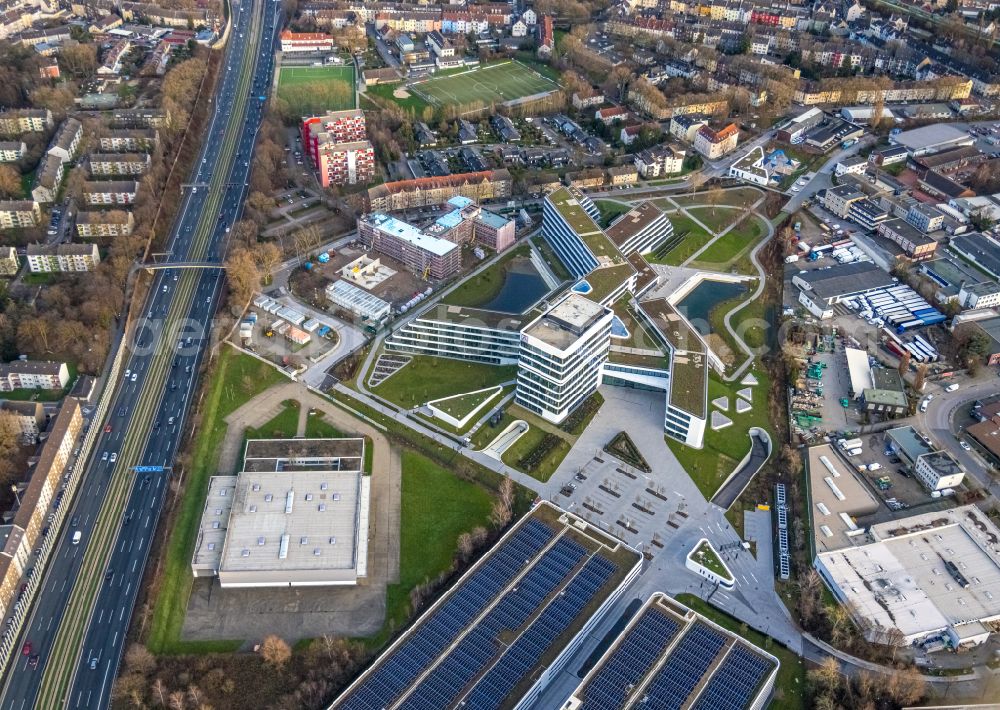 Aerial image Essen - New construction of the company administration building ALDI-Nord Campus on Eckenbergstrasse in Essen at Ruhrgebiet in the state North Rhine-Westphalia, Germany