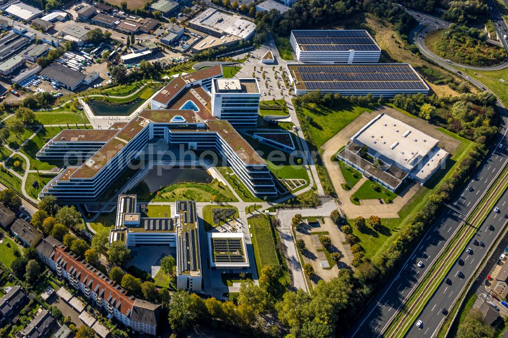 Aerial photograph Essen - New construction of the company administration building ALDI-Nord Campus on Eckenbergstrasse in Essen at Ruhrgebiet in the state North Rhine-Westphalia, Germany