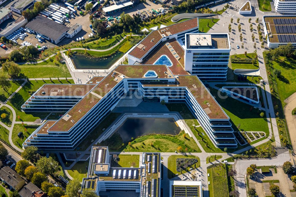 Essen from above - New construction of the company administration building ALDI-Nord Campus on Eckenbergstrasse in Essen at Ruhrgebiet in the state North Rhine-Westphalia, Germany