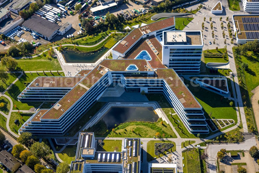 Essen from the bird's eye view: New construction of the company administration building ALDI-Nord Campus on Eckenbergstrasse in Essen at Ruhrgebiet in the state North Rhine-Westphalia, Germany