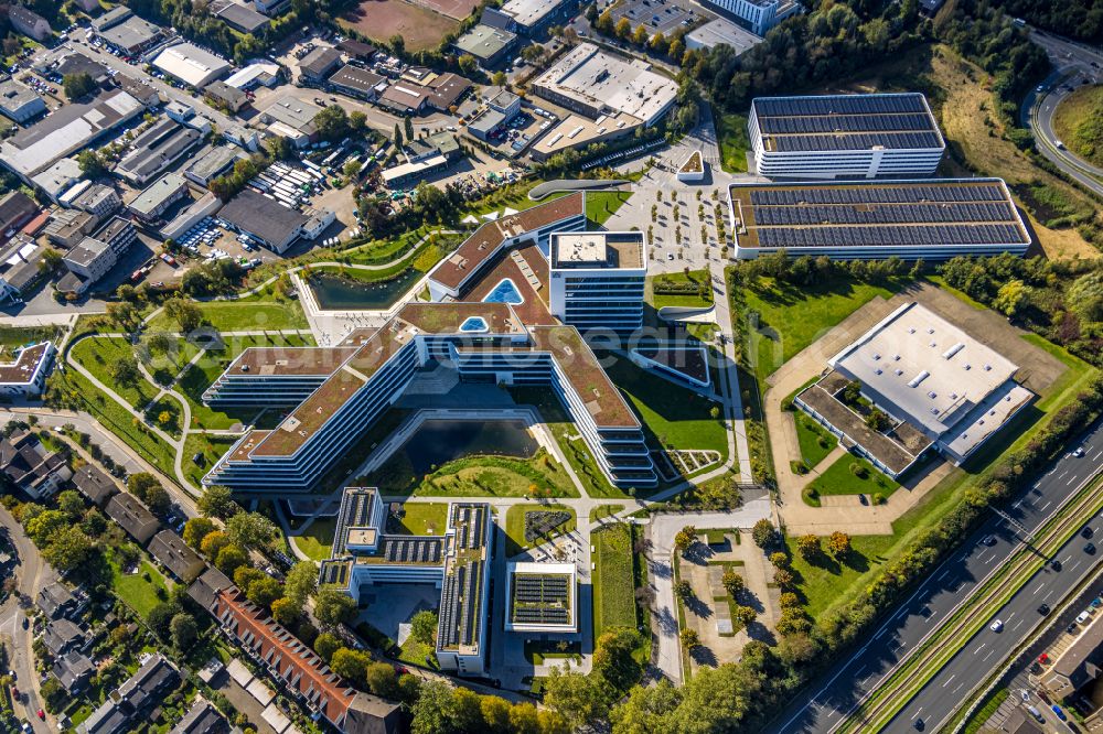 Aerial image Essen - New construction of the company administration building ALDI-Nord Campus on Eckenbergstrasse in Essen at Ruhrgebiet in the state North Rhine-Westphalia, Germany