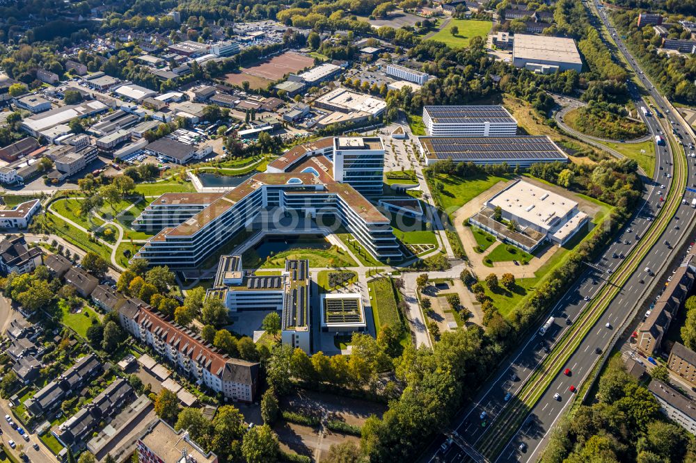 Aerial photograph Essen - New construction of the company administration building ALDI-Nord Campus on Eckenbergstrasse in Essen at Ruhrgebiet in the state North Rhine-Westphalia, Germany