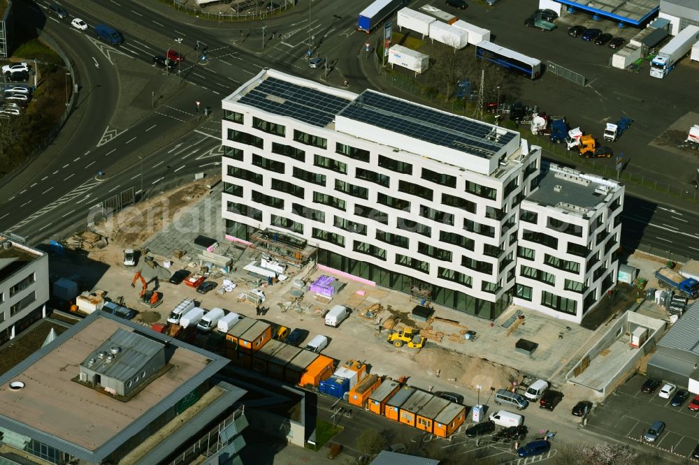 Aschaffenburg from above - New construction of the company administration building of Dressler Bau GmbH on Aufeldstrasse in the district Damm in Aschaffenburg in the state Bavaria, Germany