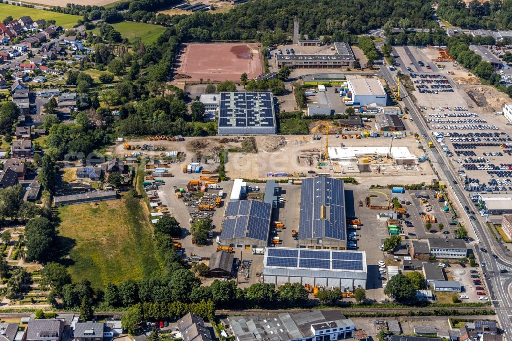 Aerial photograph Moers - New construction of the company administration building of ENNI-Gruppe on the site of the old carpentry Cleve on Jostenhof-Areal Am Jostenhof in Moers in the state North Rhine-Westphalia, Germany