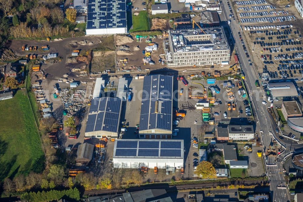 Aerial photograph Moers - New construction of the company administration building of ENNI-Gruppe on the site of the old carpentry Cleve on Jostenhof-Areal Am Jostenhof in Moers in the state North Rhine-Westphalia, Germany