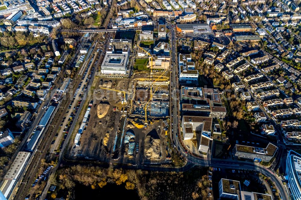 Aerial photograph Ratingen - New construction of the company administration building Esprit Europe GmbH Headquarters in the district Homberg in Ratingen in the state North Rhine-Westphalia, Germany