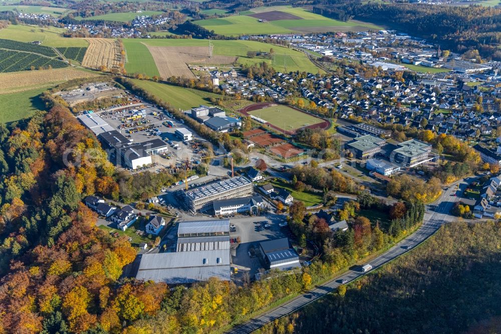 Aerial image Schmallenberg - New construction of the company administration building of FELDHAUS Unternehmensgruppe on street Auf dem Loh in Schmallenberg at Sauerland in the state North Rhine-Westphalia, Germany