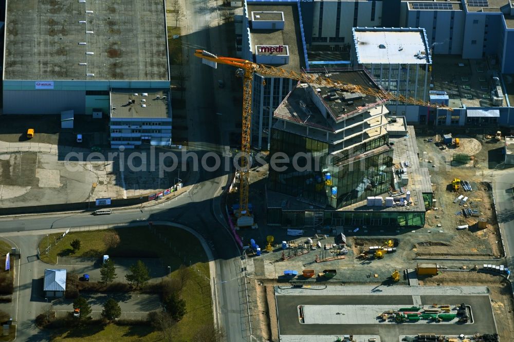 Bayreuth from above - New construction of the company administration building of medi GmbH & Co. KG in Bayreuth in the state Bavaria, Germany