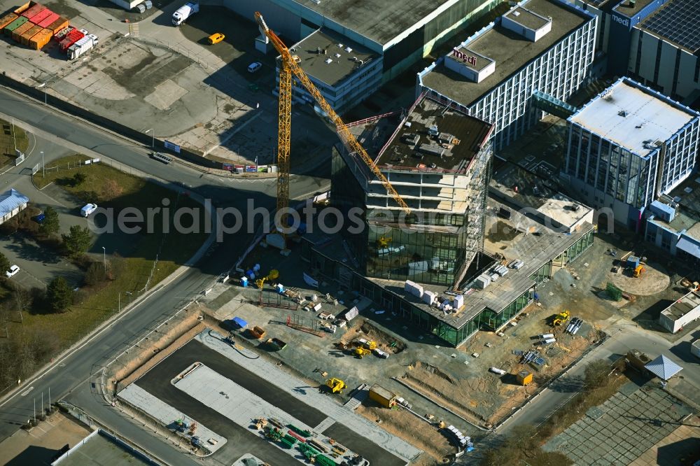 Bayreuth from above - New construction of the company administration building of medi GmbH & Co. KG in Bayreuth in the state Bavaria, Germany