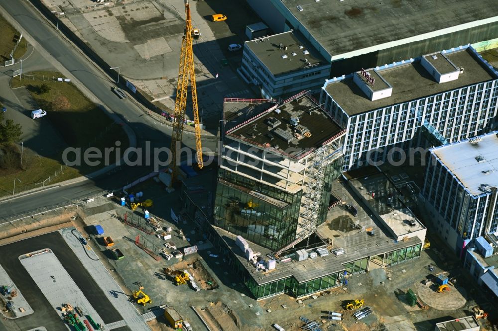 Bayreuth from the bird's eye view: New construction of the company administration building of medi GmbH & Co. KG in Bayreuth in the state Bavaria, Germany