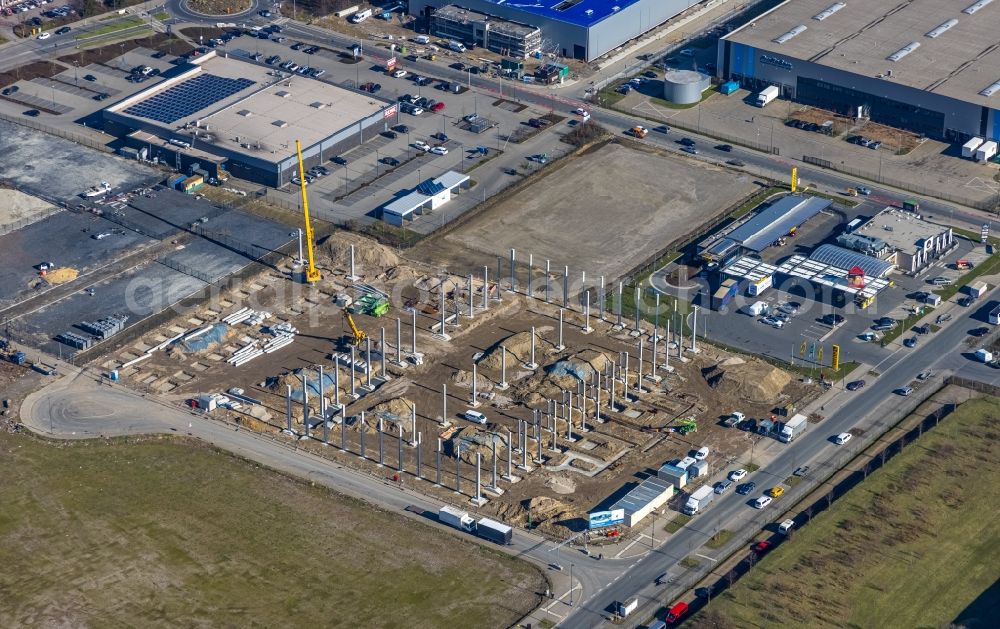 Gelsenkirchen from above - New construction of the company administration building of the NAVAHOO GmbH on Europastrasse in the district Bulmke-Huellen in Gelsenkirchen at Ruhrgebiet in the state North Rhine-Westphalia, Germany