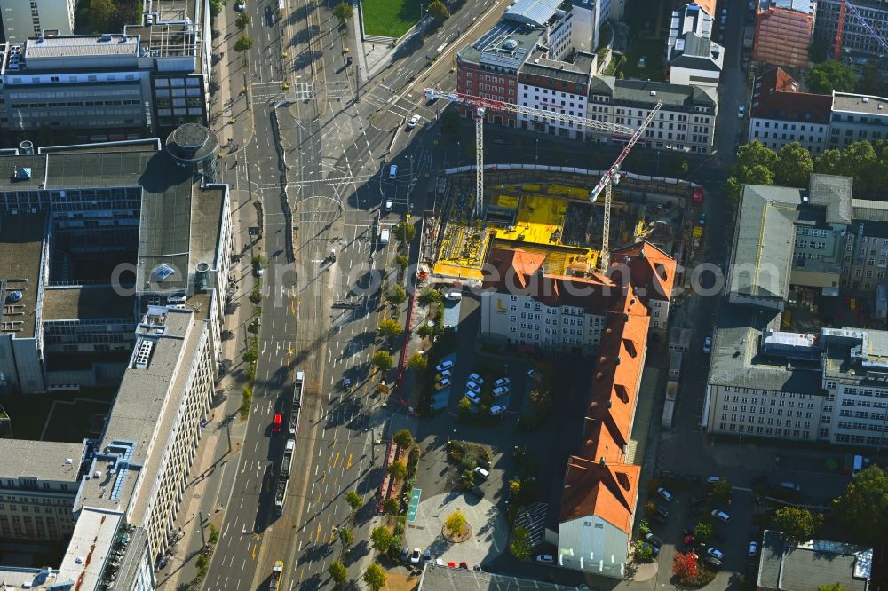 Aerial photograph Leipzig - New construction of the company administration building Grimmaische Steinweg - Johannisgasse in Leipzig in the state Saxony, Germany