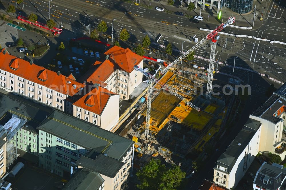 Aerial image Leipzig - New construction of the company administration building Grimmaische Steinweg - Johannisgasse in Leipzig in the state Saxony, Germany