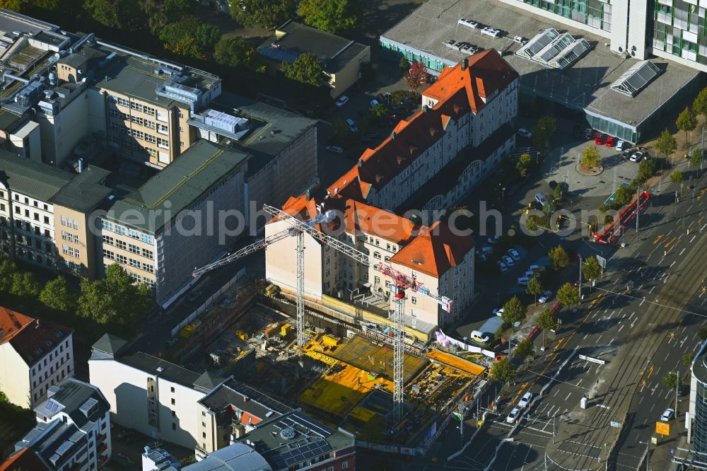 Aerial photograph Leipzig - New construction of the company administration building Grimmaische Steinweg - Johannisgasse in Leipzig in the state Saxony, Germany