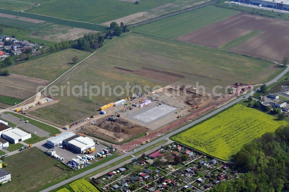 Rheinfelden (Baden) from the bird's eye view: Earthworks for the company administration building of the Pharma Company Fisher Clinical Services in the district Herten in Rheinfelden (Baden) in the state Baden-Wurttemberg, Germany