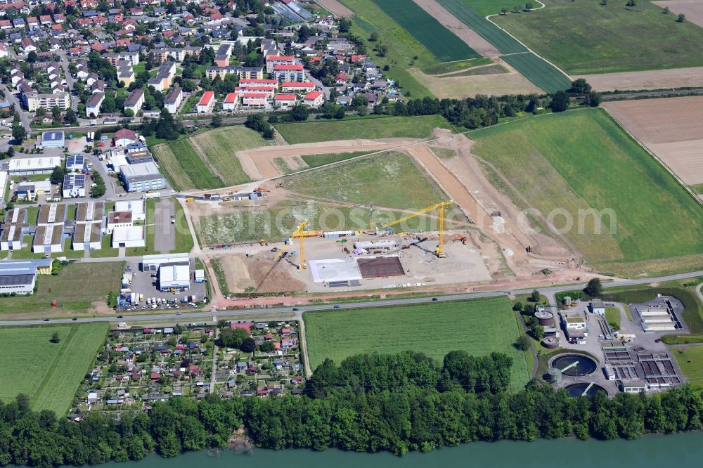 Aerial image Rheinfelden (Baden) - Earthworks for the company administration building of the Pharma Company Fisher Clinical Services in the industrial Area Sengern in the district Herten in Rheinfelden (Baden) in the state Baden-Wurttemberg, Germany