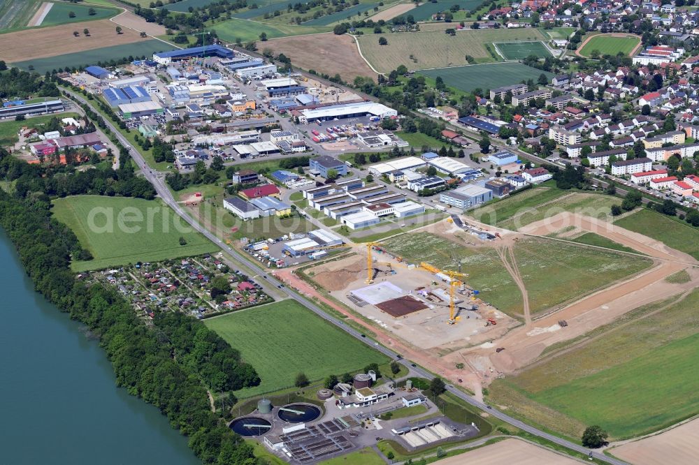 Aerial photograph Rheinfelden (Baden) - Earthworks for the company administration building of the Pharma Company Fisher Clinical Services in the industrial Area Sengern in the district Herten in Rheinfelden (Baden) in the state Baden-Wurttemberg, Germany