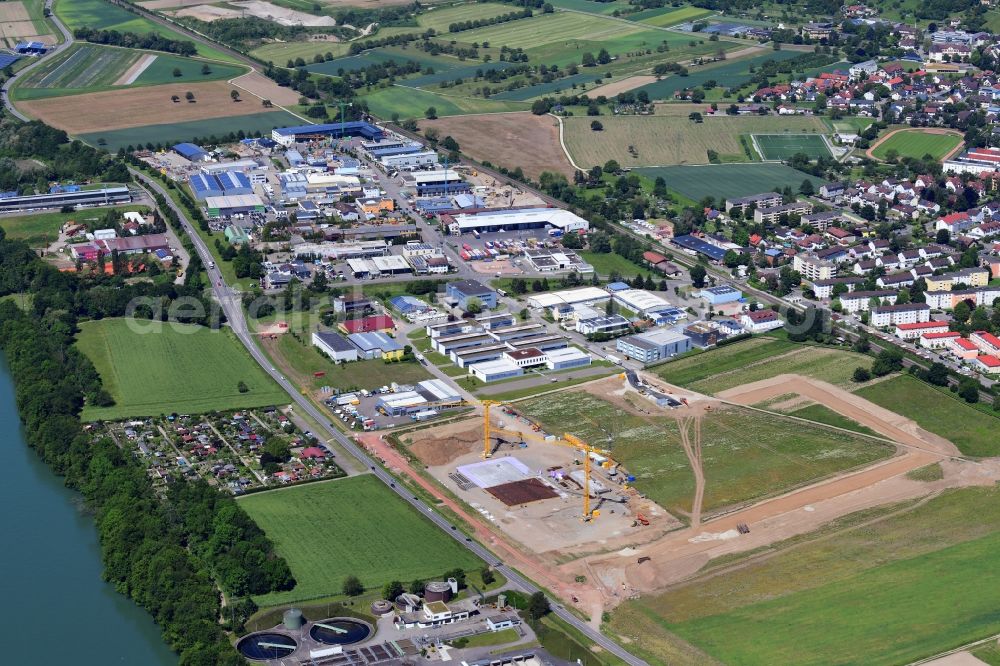 Rheinfelden (Baden) from above - Earthworks for the company administration building of the Pharma Company Fisher Clinical Services in the industrial Area Sengern in the district Herten in Rheinfelden (Baden) in the state Baden-Wurttemberg, Germany