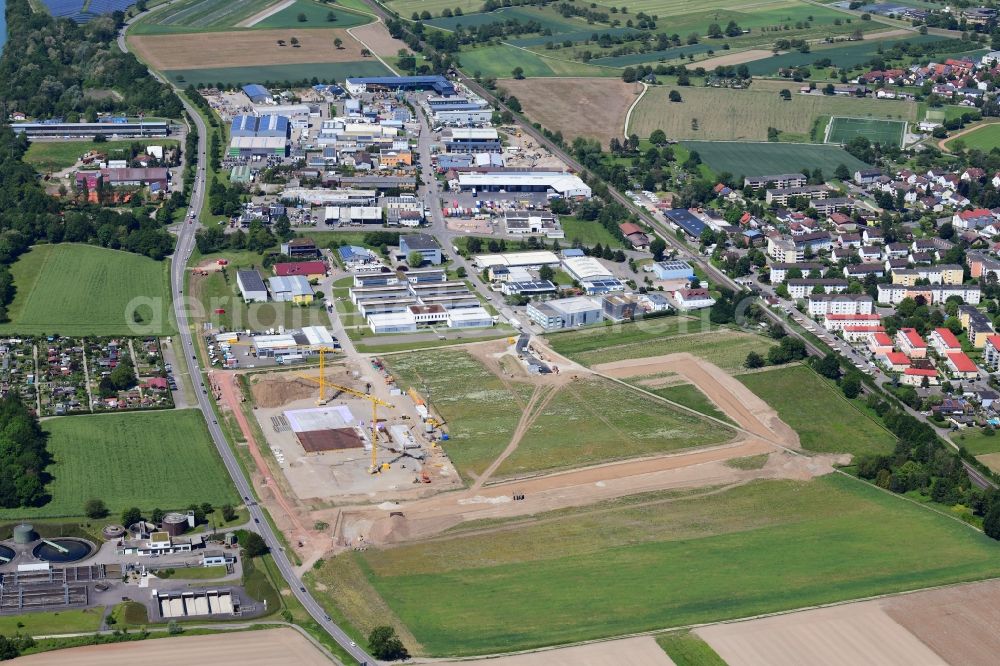 Rheinfelden (Baden) from the bird's eye view: Earthworks for the company administration building of the Pharma Company Fisher Clinical Services in the industrial Area Sengern in the district Herten in Rheinfelden (Baden) in the state Baden-Wurttemberg, Germany