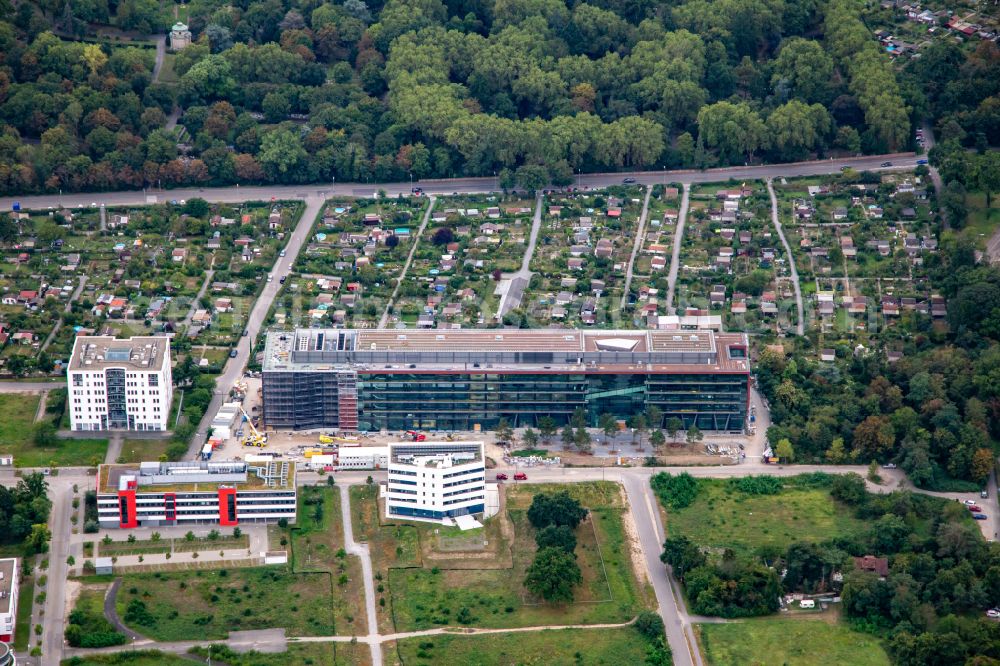 Aerial image Karlsruhe - New construction of the company administration building Vec-tor Cam-pus on street Hirtenweg - Emmy-Noether-Strasse in the district Rintheim in Karlsruhe in the state Baden-Wuerttemberg, Germany