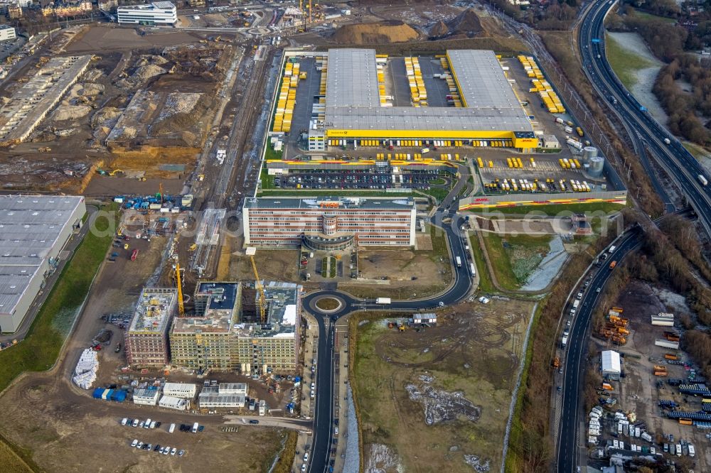 Aerial photograph Bochum - New construction of the company administration building O-Werk on street Suttner-Nobel-Allee in the district Laer in Bochum at Ruhrgebiet in the state North Rhine-Westphalia, Germany