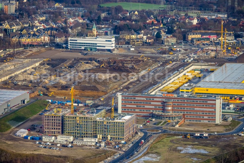 Bochum from above - New construction of the company administration building O-Werk on street Suttner-Nobel-Allee in the district Laer in Bochum at Ruhrgebiet in the state North Rhine-Westphalia, Germany