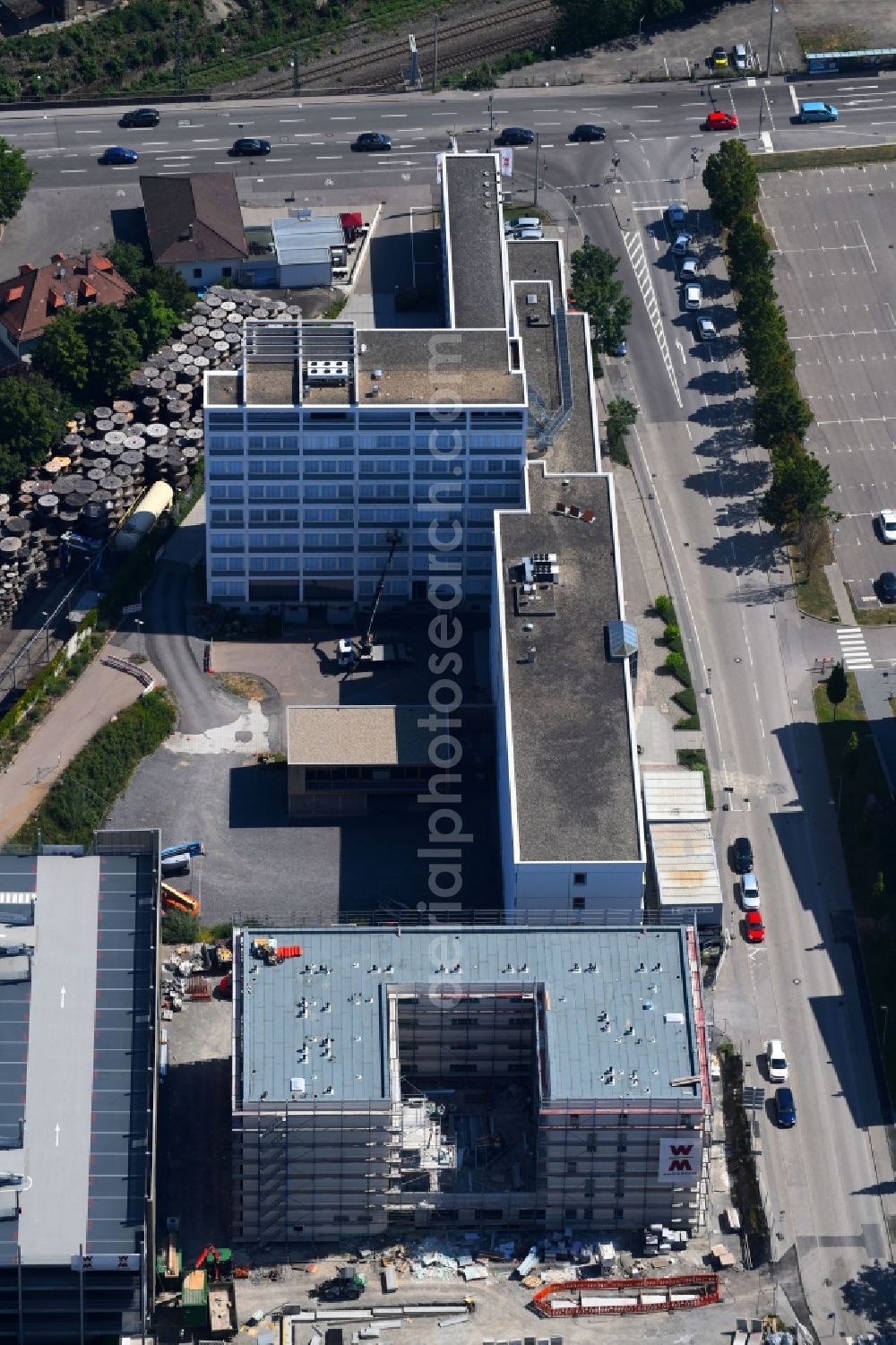 Stuttgart from above - New construction of the company administration building of WOLFF & MUeLLER Holding GmbH & Co. KG on Lorenzstrasse in Stuttgart in the state Baden-Wurttemberg, Germany