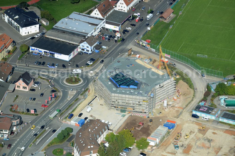 Lohr am Main from the bird's eye view: Construction site of building the indoor arena Stadthalle on street Jahnstrasse in Lohr am Main in the state Bavaria, Germany